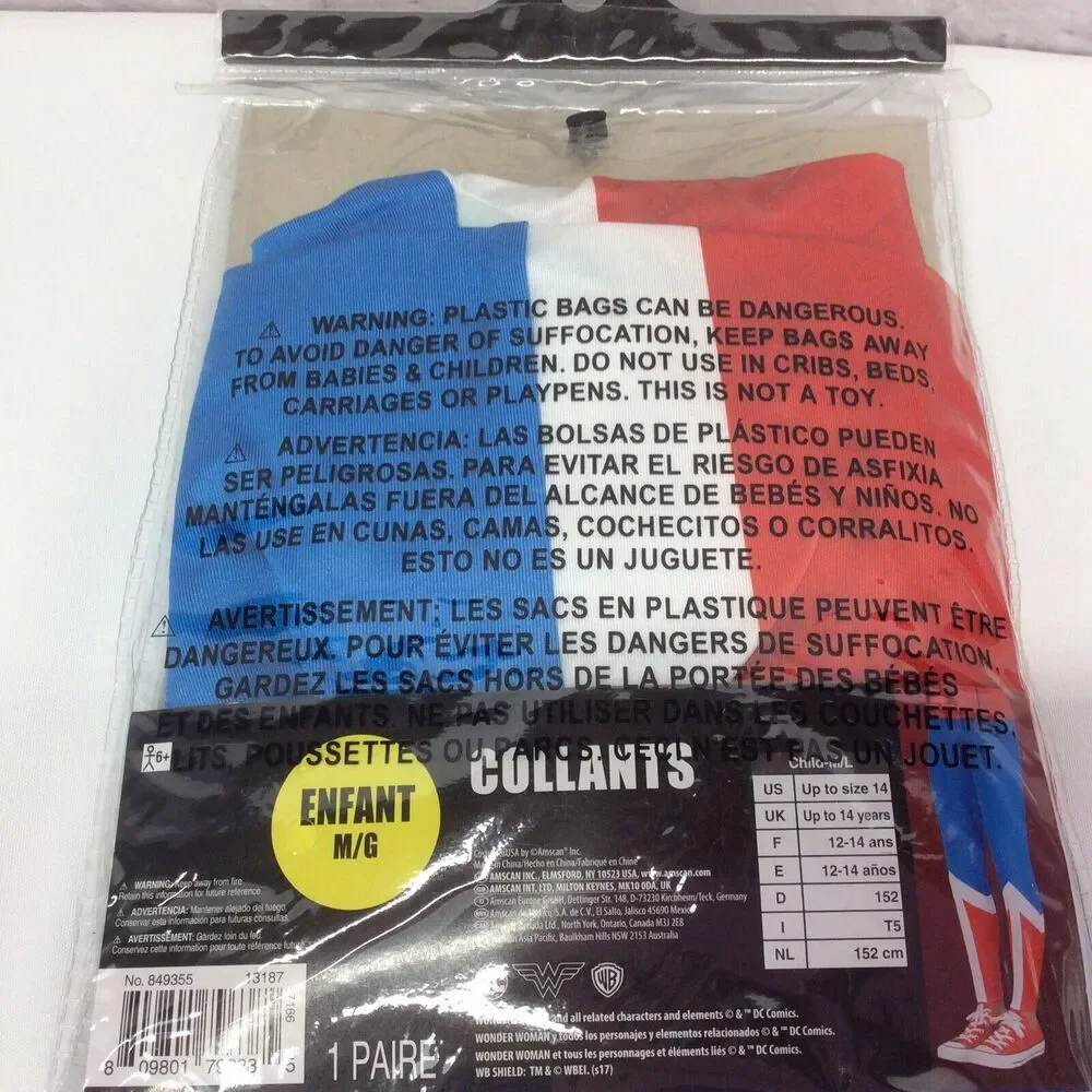 DC WonderWoman Leggings Girls Size M/L (Up to Size 14) Costume Cosplay